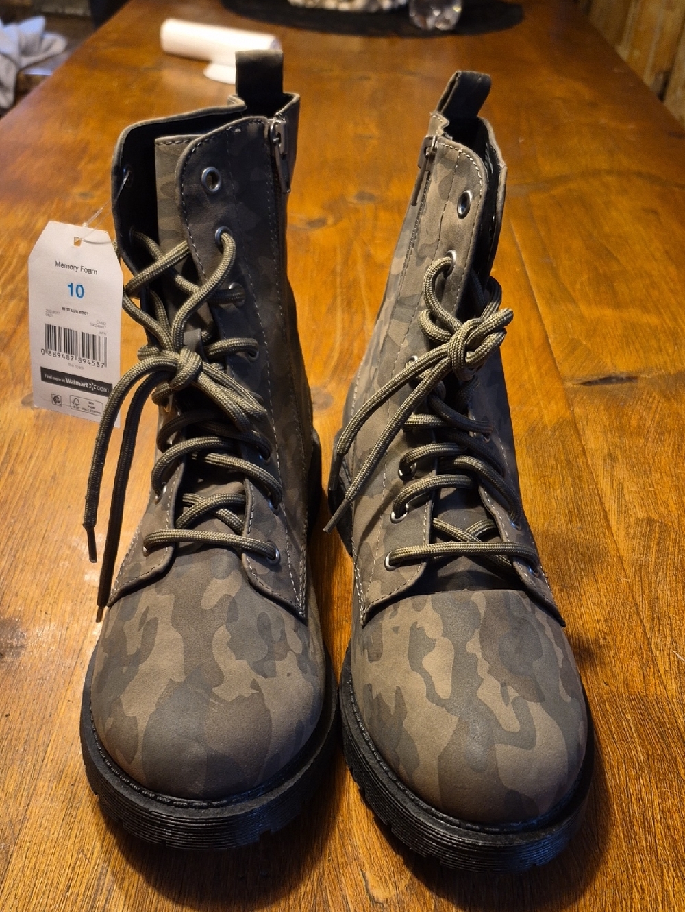 Time and Tru Olive Green Camo Lace-Up Combat Booties